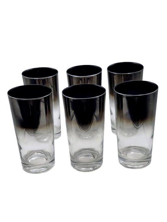 Vintage America Other - Vintage MCM Silver Mercury Fade Highball Tom Collins Tumblers Ombre Set Of 6